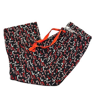 Festive Old Navy Black and Red Mixed Candy Cane Pattern Pajama Bottoms